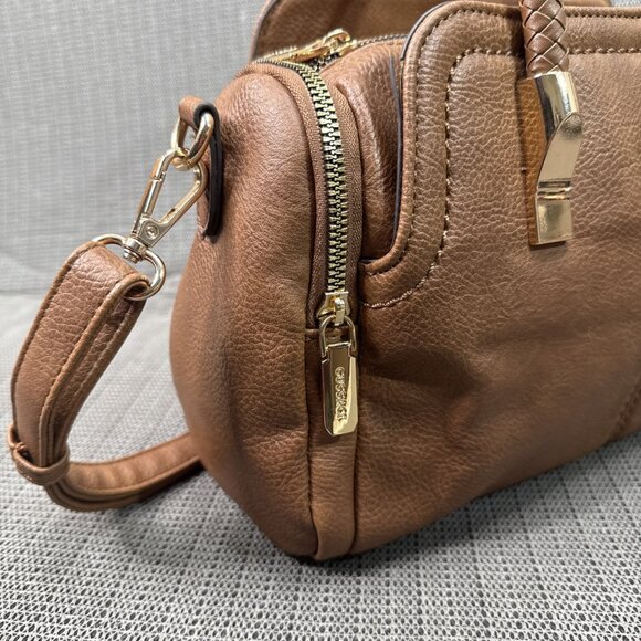 Gussaci Women's Handbag Crossbody Bag Satchel Medium Brown Faux Leather - Picture 2 of 11